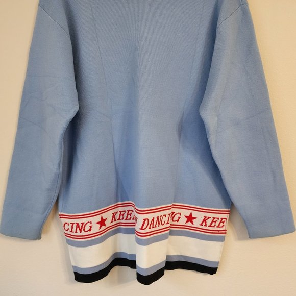 SANDRO Women Sweater Keep On Dancing Slogan Sweater in Blue, L, V Neck,Casual - Picture 8 of 16